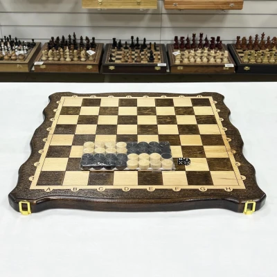 Шахматная доска 3 в 1 узорная резная дубовая без фигур