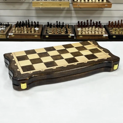 Шахматная доска 3 в 1 узорная резная дубовая без фигур