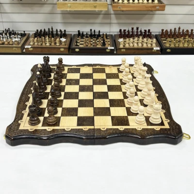 Набор 3 в 1 шахматы нарды шашки из массива бука Бастион матовые