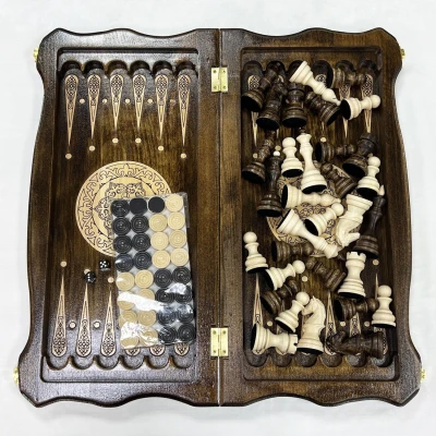 Набор 3 в 1 шахматы нарды шашки из массива бука Бастион матовые