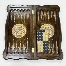 Шахматная доска 3 в 1 узорная резная дубовая без фигур