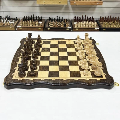 Шахматы нарды шашки резные из бука с фигурами из граба