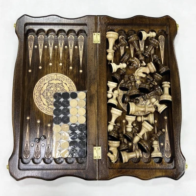 Шахматы нарды шашки резные из бука с фигурами из граба