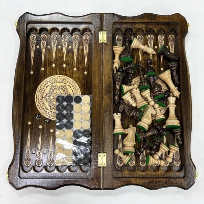 Набор 3 в 1 шахматы нарды шашки из массива бука Суприм