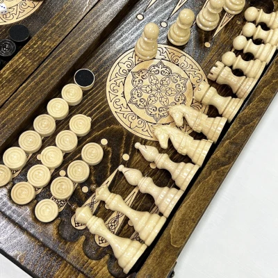 Набор 3 в 1 шахматы нарды шашки Бастион глянцевые