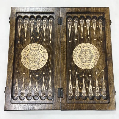 Шахматная доска 3 в 1 прямая резная массив бука без фигур