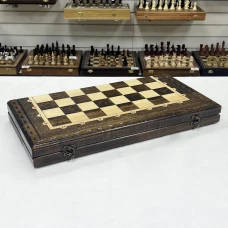 Шахматная доска 3 в 1 прямая резная массив бука без фигур