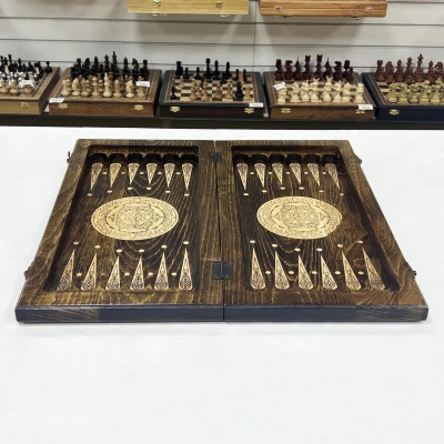 Шахматная доска 3 в 1 прямая резная массив бука без фигур