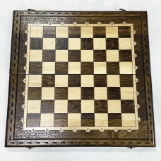 Шахматная доска 3 в 1 прямая резная массив бука без фигур