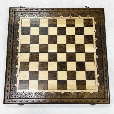 Шахматная доска 3 в 1 прямая резная массив бука без фигур
