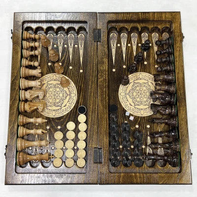 Шахматы нарды шашки из массива бука резные Суприм утяжеленные