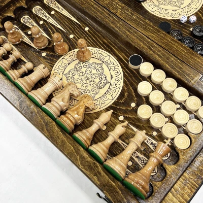 Шахматы нарды шашки из массива бука резные Суприм утяжеленные