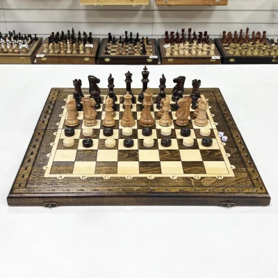 Шахматы нарды шашки из массива бука резные Суприм утяжеленные