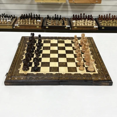 Шахматы нарды шашки из массива бука резные Суприм утяжеленные