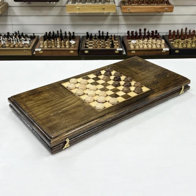 Нарды резные ручной работы из массива бука светлый орнамент большие 60 см