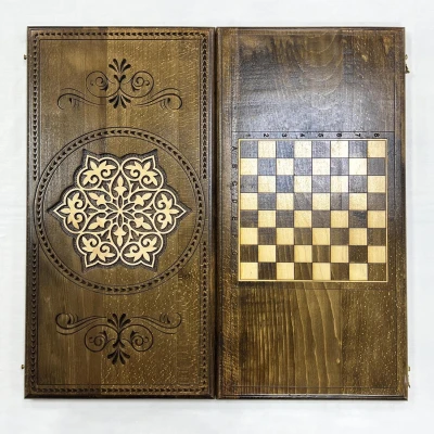 Нарды резные ручной работы из массива бука светлый орнамент большие 60 см