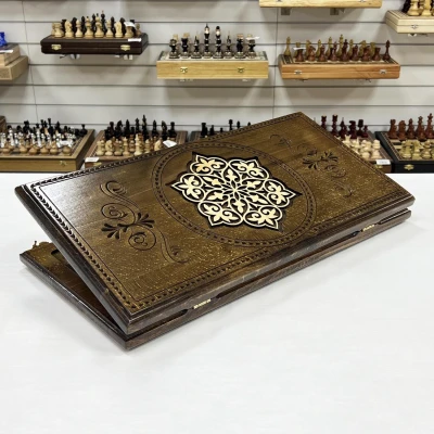 Нарды резные ручной работы из массива бука светлый орнамент большие 60 см