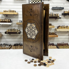 Нарды резные ручной работы из массива бука светлый орнамент большие 60 см