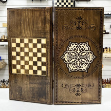 Нарды резные ручной работы из массива бука светлый орнамент большие 60 см