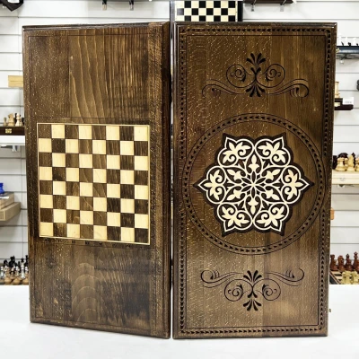 Нарды резные ручной работы из массива бука светлый орнамент большие 60 см