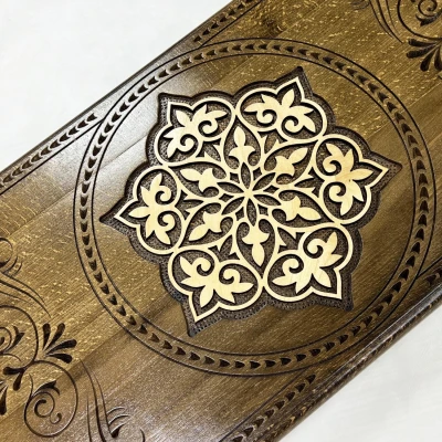 Нарды резные ручной работы из массива бука светлый орнамент большие 60 см