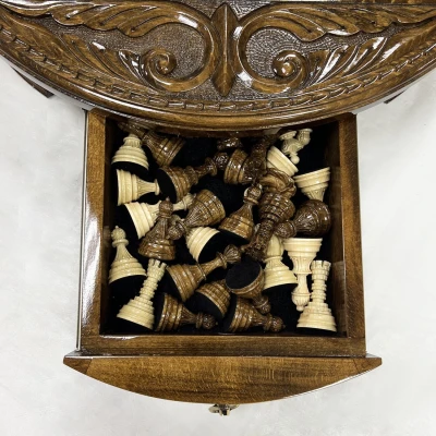 Шахматы деревянные с выдвижным ящиком резной Круг