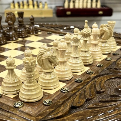 Шахматы деревянные с выдвижным ящиком резной Круг