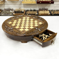 Шахматы деревянные с выдвижным ящиком резной Круг