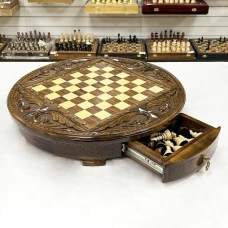 Шахматы деревянные с выдвижным ящиком резной Круг