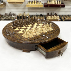 Шахматы деревянные с выдвижным ящиком резной Круг