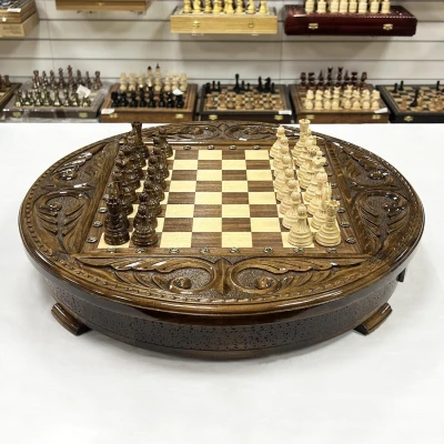 Шахматы деревянные с выдвижным ящиком резной Круг