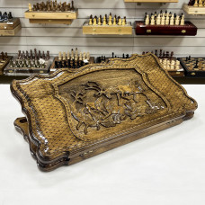 Нарды резные из массива бука Волки и олень