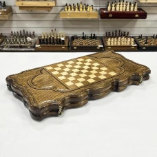 Нарды резные из массива бука Волки и олень