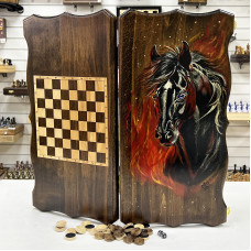 Нарды из массива бука художественная роспись Конь ручная работа 60 см