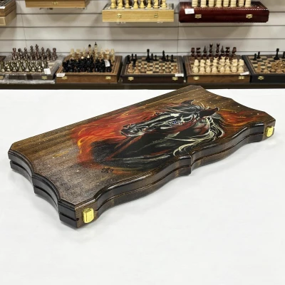 Нарды из массива бука художественная роспись Конь ручная работа 60 см