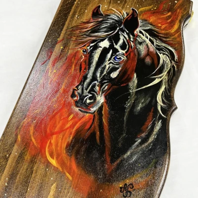 Нарды из массива бука художественная роспись Конь ручная работа 60 см