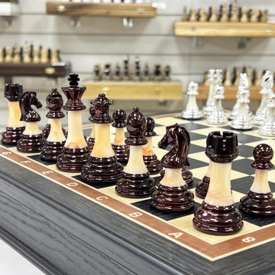 Шахматы подарочные Итальянский дизайн темные Люкс моренный дуб