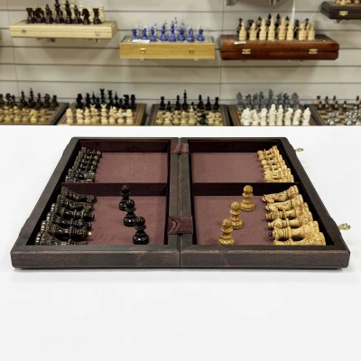 Шахматы Стаунтон из карельской березы и дуба