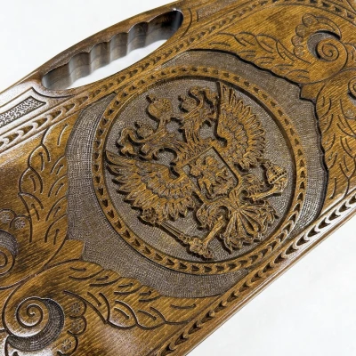 Нарды резные Герб РФ 2 с ручкой 60, Haleyan