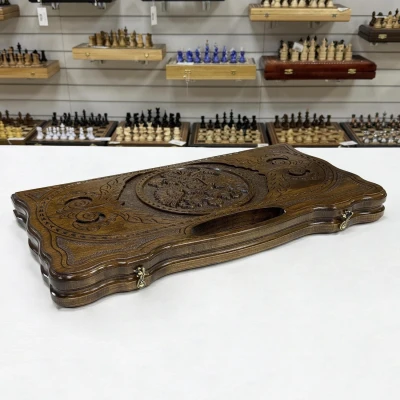 Нарды резные Герб РФ 2 с ручкой 60, Haleyan