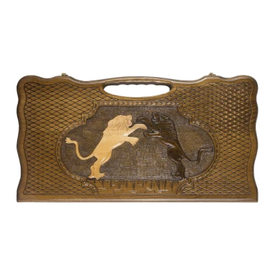 Нарды резные "Битва львов" с ручкой 60, Haleyan