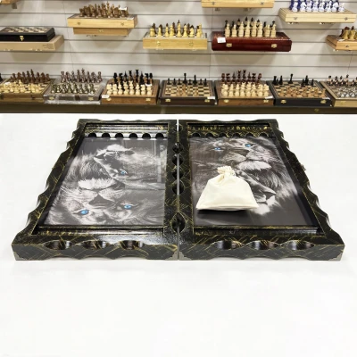 Нарды стеклянные подарочные Синий лев 63 см с чехлом