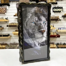 Нарды стеклянные подарочные Синий лев 63 см с чехлом