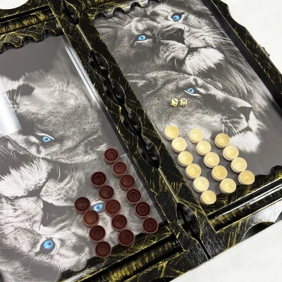 Нарды стеклянные подарочные Синий лев 63 см с чехлом