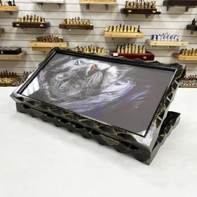 Нарды стеклянные подарочные Синий лев 63 см с чехлом