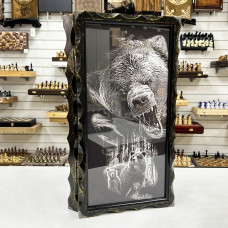 Нарды стеклянные подарочные Медведь 63 см с чехлом