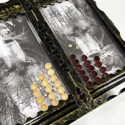 Нарды стеклянные подарочные Медведь 63 см с чехлом