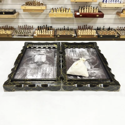 Нарды стеклянные подарочные Медведь 63 см с чехлом