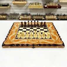 Набор 3 в 1 шахматы нарды шашки резные Оранжевый лев 60 см