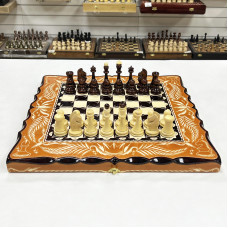 Набор 3 в 1 шахматы нарды шашки резной Герб оранжевый 50 см